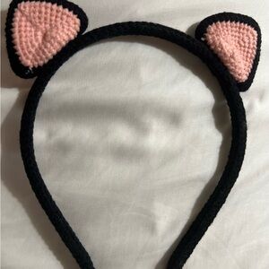 Crochet Cat Ears Headband Black Pink Cat Kitty NEW